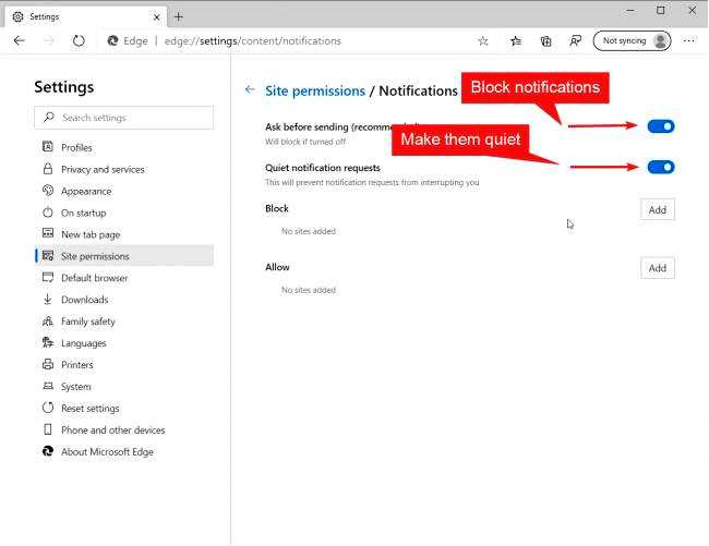 Как включить тихие запросы на уведомления в Microsoft Edge