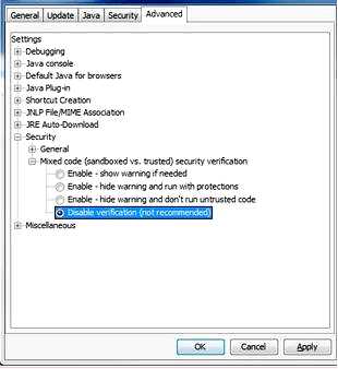 Отключение всплывающего предупреждения о безопасности Java в Windows 1011