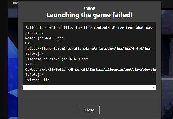 Исправить ошибку Minecraft Failed to Download File Error
