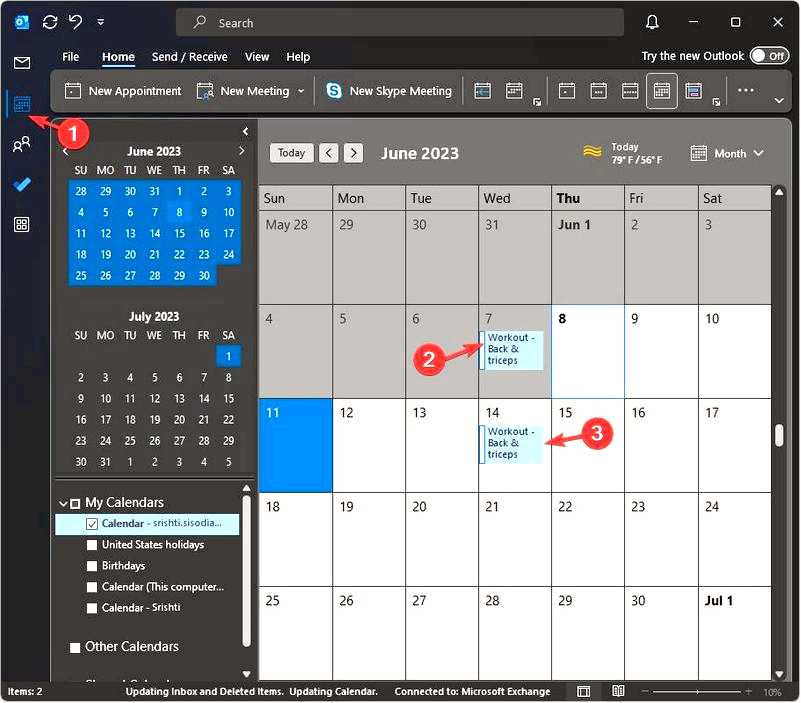 Как скопировать назначение в календаре Outlook на другой день